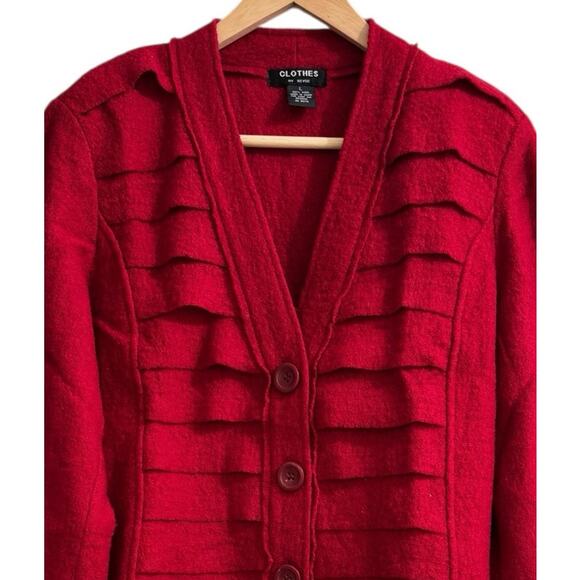 Red Cropped Layered Wool Jacket L Winter Holiday Cozy Layer Classic Versatile - Picture 3 of 5